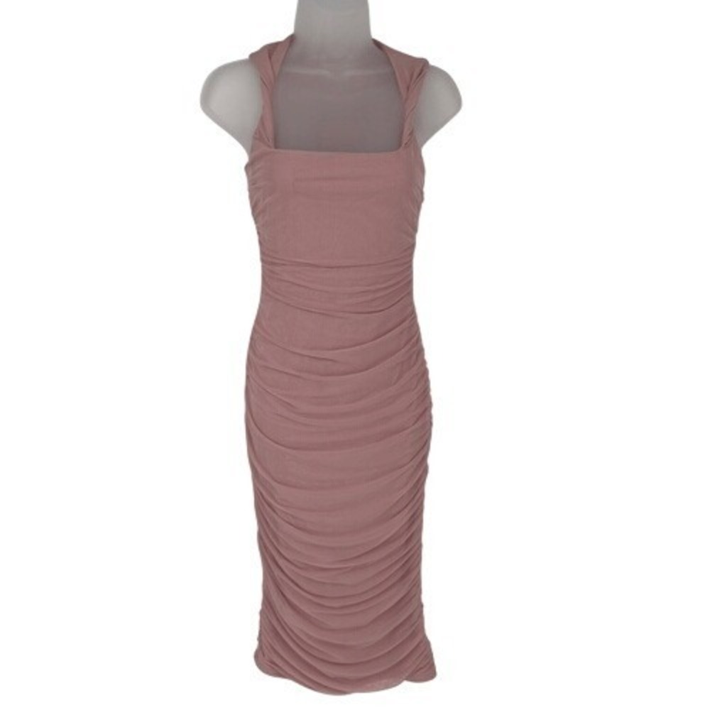 Oh Polly Mauve Ruched Mesh Bodycon Dress 4